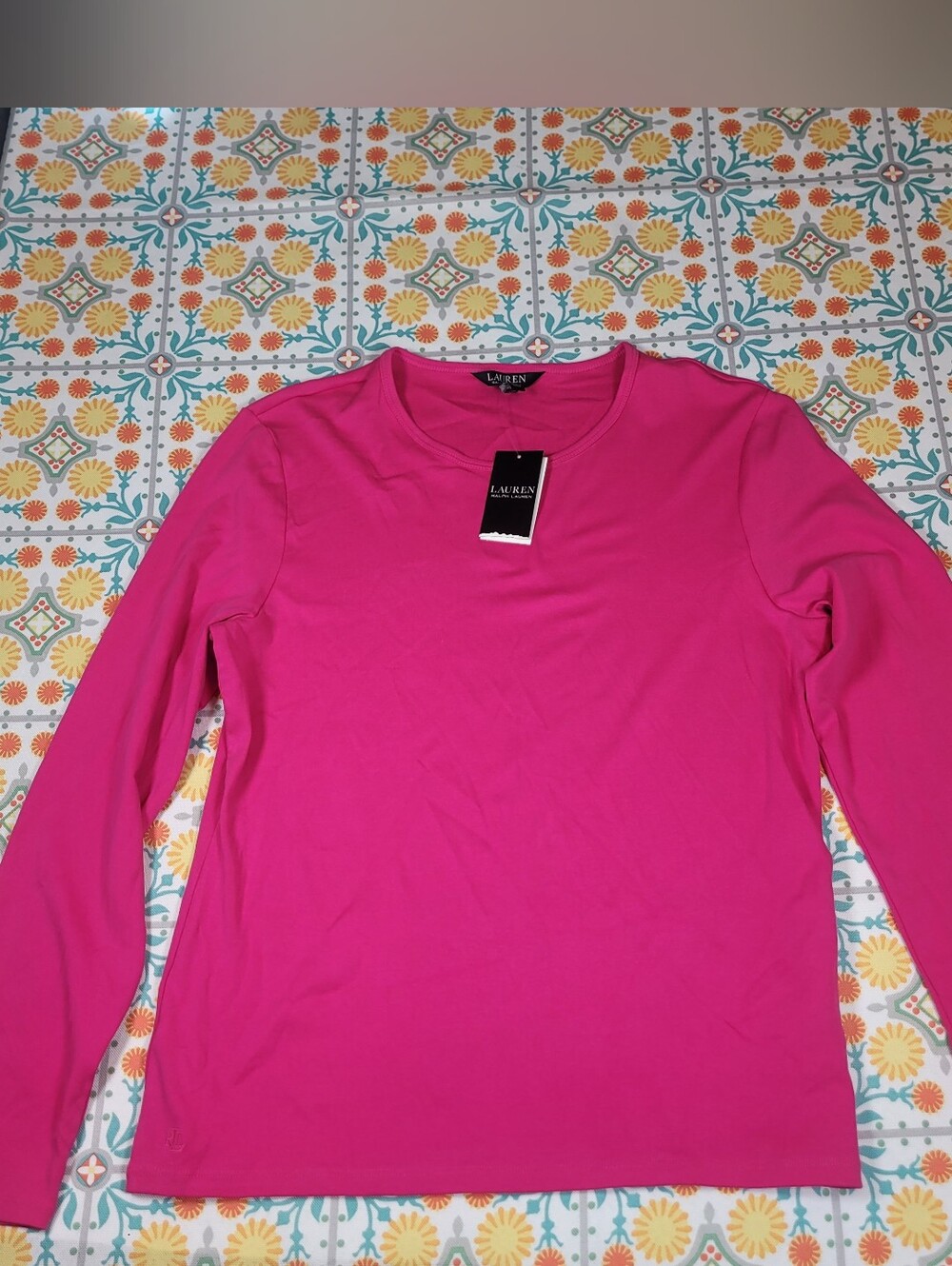 NWT Lauren Ralph Lauren Bright Pink Long-Sleeve Crewneck Top